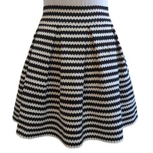 Express Women’s Pleated Short Circle Skater Skirt Black & White Stripes NWOT S